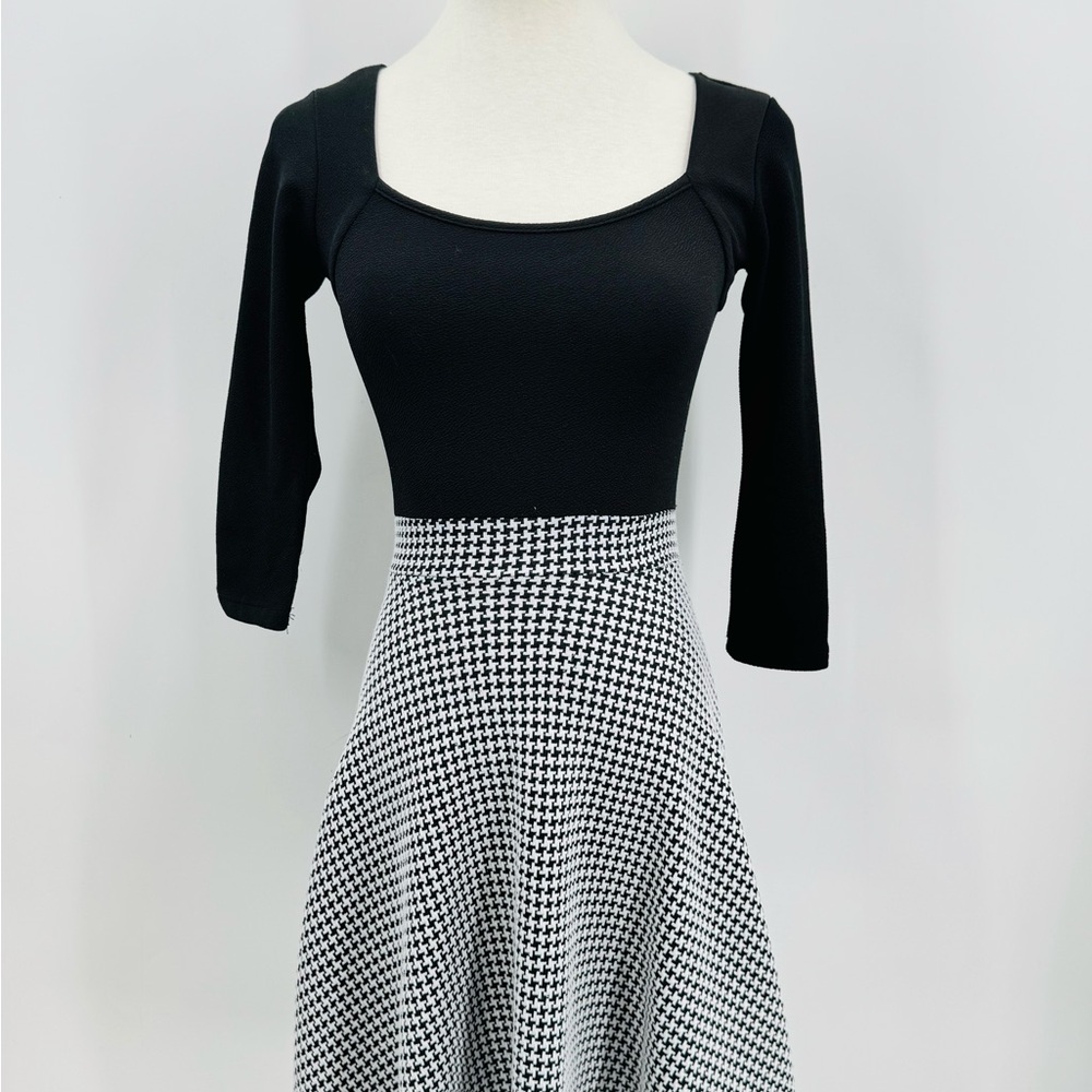 Charlotte Russe Black Scoop Neck Top with Houndstooth Skirt Dress, XS